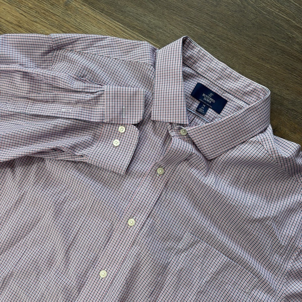 Buttoned Down Men's Button Down Shirt Multicolor Plaid‎ Sz 19x37 Professional